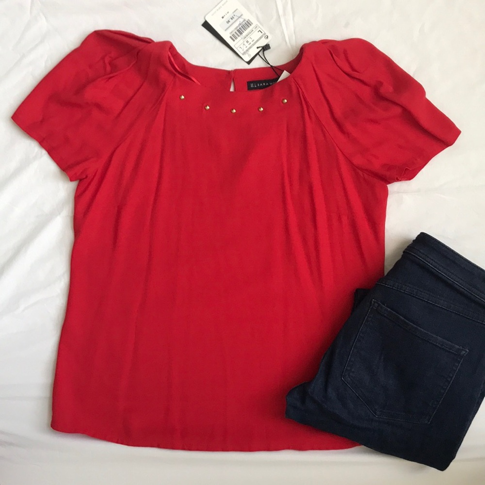 Zara Women RED blouse top work casual NEW large